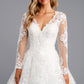 Vestido de Novia en Corte A, Con Manga Larga, Escote en V y Cintas en la Espalda, Color Off White
