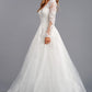 Vestido de Novia en Corte A, Con Manga Larga, Escote en V y Cintas en la Espalda, Color Off White