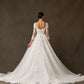 Vestido de Novia con Mangas 3/4, Escote Corazón, con Lazos en la Espalda, Color Off White