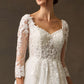 Vestido de Novia con Mangas 3/4, Escote Corazón, con Lazos en la Espalda, Color Off White