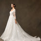 Vestido de Novia con Mangas 3/4, Escote Corazón, con Lazos en la Espalda, Color Off White