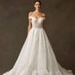 Vestido de Novia Linea A  hombros descubiertos, escote corazón, cierre de cordones en la espalda y cola.