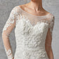 Vestido de Novia con Manga Larga Corte Sirena en Encaje, Color Off White.