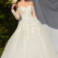 Vestido de Novia en Línea A con Hombros Descubiertos, Escote Corazón  y Mangas Largas.
