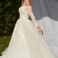 Vestido de Novia en Línea A con Hombros Descubiertos, Escote Corazón  y Mangas Largas.