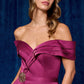 Vestido Ajustado , Hombros Descubiertos, Escote Drapeado con Volante Hacia un Costado con Adorno en la Cintura, Color Magenta