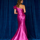 Vestido Corte Sirena, a Un Hombro, con Detalles de Volados, Color Magenta
