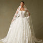 Velo Largo de Novia de Tul Bordado, Color Off White