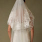 Velo Largo de Tul Bordado, Color Off White