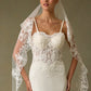 Velo Largo de Tul Bordado, Color Off White