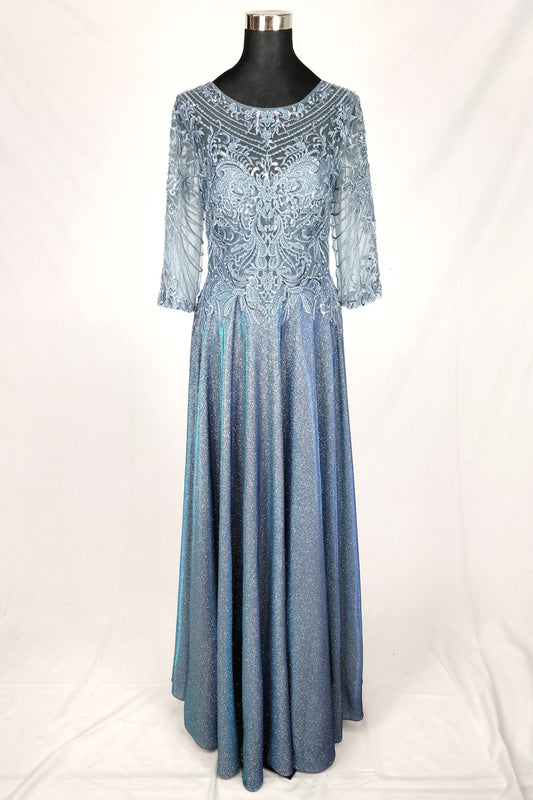 Vestido Largo con  Bordado Ornamental con Lentejuelas y Mangas 3/4 (Varios Colores)