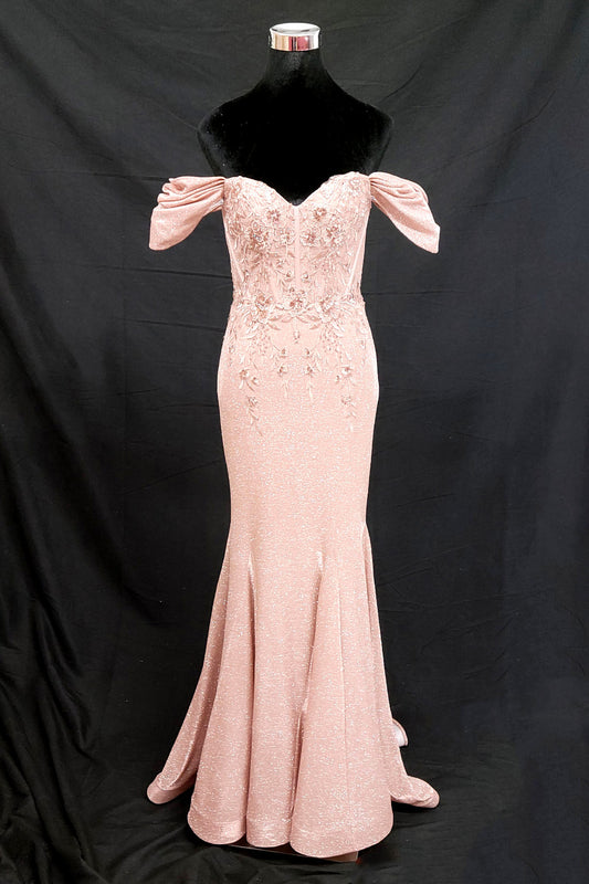 Vestido Corte Sirena con Brillos, Bordado Floral y Lentejuelas, Manga Ajustable (Varios Colores)