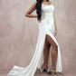 Vestido de Novia Ajustado Recto con Banda Lateral y Cauda, Con Tirantes, Escote Redondo, con Detalles de Bordado y Drapeado, Color White