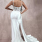 Vestido de Novia Ajustado Recto con Banda Lateral y Cauda, Con Tirantes, Escote Redondo, con Detalles de Bordado y Drapeado, Color White
