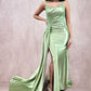 Vestido Ajustado Recto con Banda Lateral y Cauda, Con Tirantes, Escote Redondo, con Detalles de Bordado y Drapeado, Varios Colores