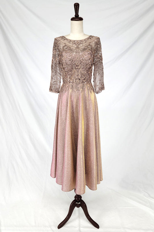 Vestido Midi con Bordados Ornamentales con Lentejuelas y Mangas 3/4 (Varios Colores)