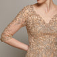 Vestido de Tul Brilloso y Bordado con Cuentas y Lentejuelas con mangas 3/4 Color Gold y Black