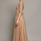 Vestido de Tul Brilloso y Bordado con Cuentas y Lentejuelas con mangas 3/4 Color Gold y Black