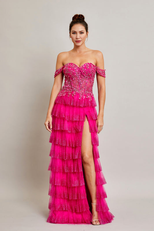 Vestido en Líea A con Hombros de Fuera, escote en Corazón. (Dos Colores)