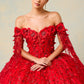 Vestido de Fiesta Manca Larga al Hombro Bordado con Flores,  Cuentas y Lentejuelas (Varios Colores)