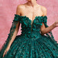 Vestido de Fiesta Manca Larga al Hombro Bordado con Flores,  Cuentas y Lentejuelas (Varios Colores)