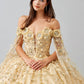 Vestido de Fiesta Manca Larga al Hombro Bordado con Flores,  Cuentas y Lentejuelas (Varios Colores)