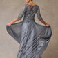 Vestido en Linea A de Gasa Brillante Cuello en V Manga 3/4 con Bordados de Cristales y Lentejuelas color Dark Gray