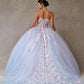 Vestido de Fiesta con Brillos Escote de Corazón Aplicaciones en Flores en color Ligth Blue Pink