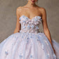 Vestido de Fiesta con Brillos Escote de Corazón Aplicaciones en Flores en color Ligth Blue Pink