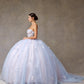 Vestido de Fiesta con Brillos Escote de Corazón Aplicaciones en Flores en color Ligth Blue Pink