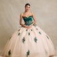 Vestido de Fiesta de Tul y Satén Bordado con Perlas, Lentejuelas y Perlas, Color Champagne-Green