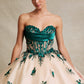 Vestido de Fiesta de Tul y Satén Bordado con Perlas, Lentejuelas y Perlas, Color Champagne-Green