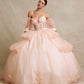 Vestido de Fiesta con Mangas Desmontables con Aplicaciones en Cuentas, Lentejuelas y Flores en 3D, Color Peach