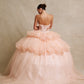 Vestido de Fiesta con Mangas Desmontables con Aplicaciones en Cuentas, Lentejuelas y Flores en 3D, Color Peach