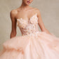 Vestido de Fiesta con Mangas Desmontables con Aplicaciones en Cuentas, Lentejuelas y Flores en 3D, Color Peach