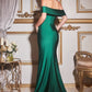 Vestido de Noche Strech con Hombros de Fuera Color Emerald.