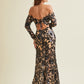 Vestido Corte Sirena de Manga Larga al Hombro Bordado con Lentejuela, Color Black Nude