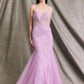Vestido Corte Sirena de Encaje y Tul de Tirantes y Escote de Corazón Color Lilac