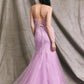 Vestido Corte Sirena de Encaje y Tul de Tirantes y Escote de Corazón Color Lilac