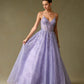 Vestido de Tul, en Corte A, Con Escote en V y Tirantes, Color Lilac