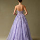 Vestido de Tul, en Corte A, Con Escote en V y Tirantes, Color Lilac