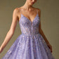 Vestido de Tul, en Corte A, Con Escote en V y Tirantes, Color Lilac