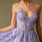 Vestido de Tul, en Corte A, Con Escote en V y Tirantes, Color Lilac