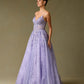 Vestido de Tul, en Corte A, Con Escote en V y Tirantes, Color Lilac