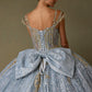 Vestido de Fiesta de Tul Bordado, Con Tirantes y Cauda Desmontable, Color Ice Blues Gold