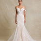 Vestido de Novia Corte Sirena con Escote de Corazón de Encaje Bordado con Cuentas y Lentejuelas Color Off White