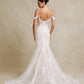 Vestido de Novia Corte Sirena con Escote de Corazón de Encaje Bordado con Cuentas y Lentejuelas Color Off White