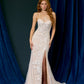Vestido de Novia Recto con Sobrefalda Desmontable, sin Tirantes y Escote Corazón, Color Off White Nude
