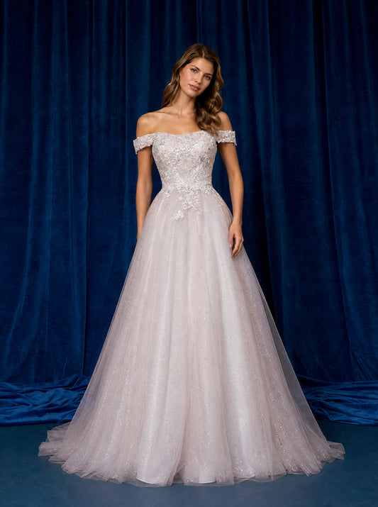 Vestido Corte Princesa, Escote Redondo, Mangas Caídas Corpiño Tipo Corsé con Aplicaciones, Color Mauve White