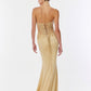 Vestido Recto con Abertura en la Pierna Bordado con Lentejuelas y Cristales, Color Gold